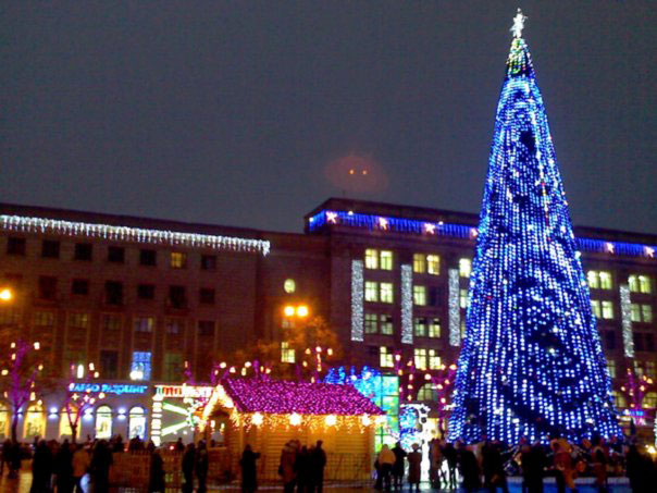 This is celebration of New Year on Square of freedom. People like to celebrate New Year here.