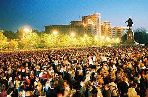 This is holiday on freedom square. There are a lot of people gather here during national holidays and celebrations. This place is always crowded. It is the biggest Square in Europe.