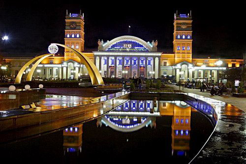 This is our local rail way station. View at night.